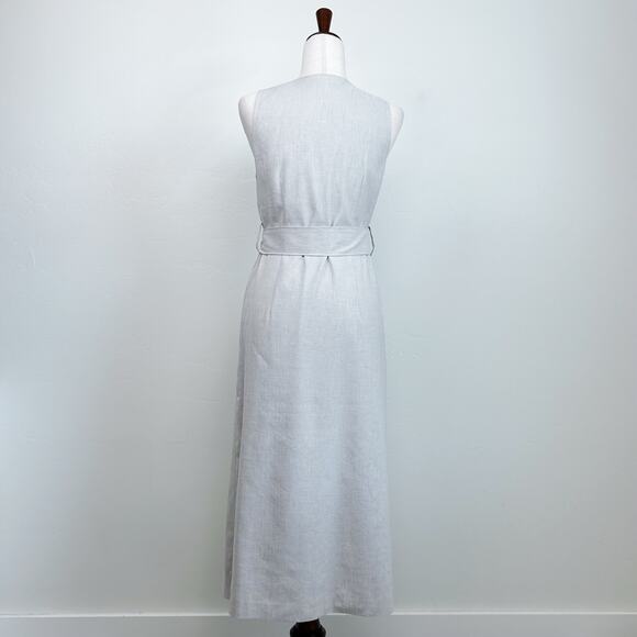 Ann Taylor Linen Blend Sleeveless Belted Midi V-Neck Shirtdress - Picture 6 of 8